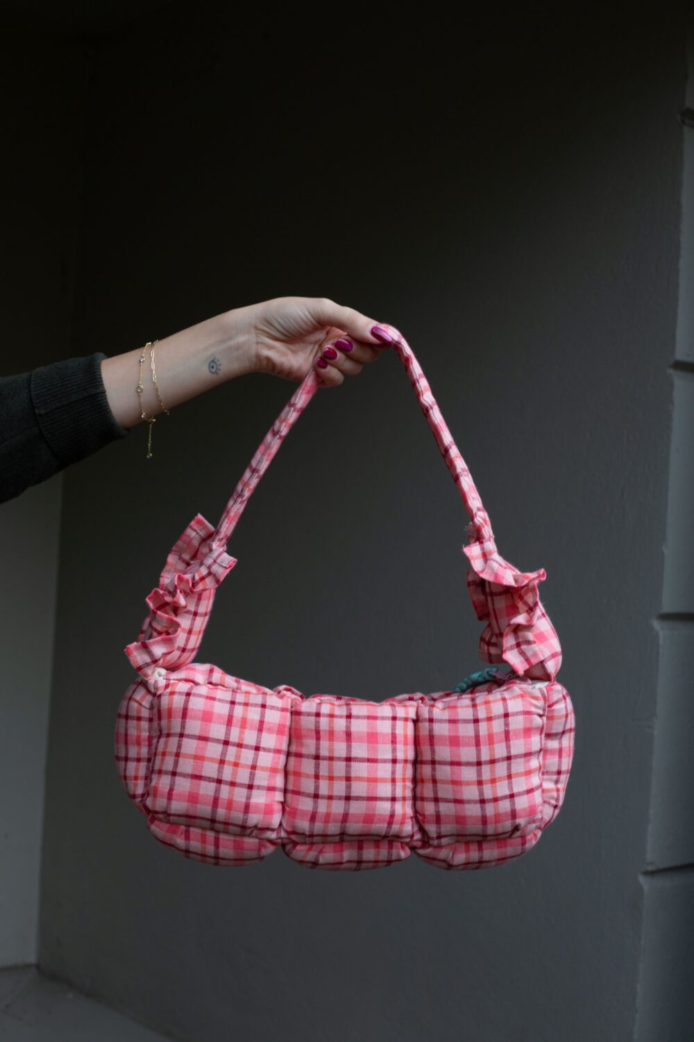 Pink Wafer Baguette Puffer Bag