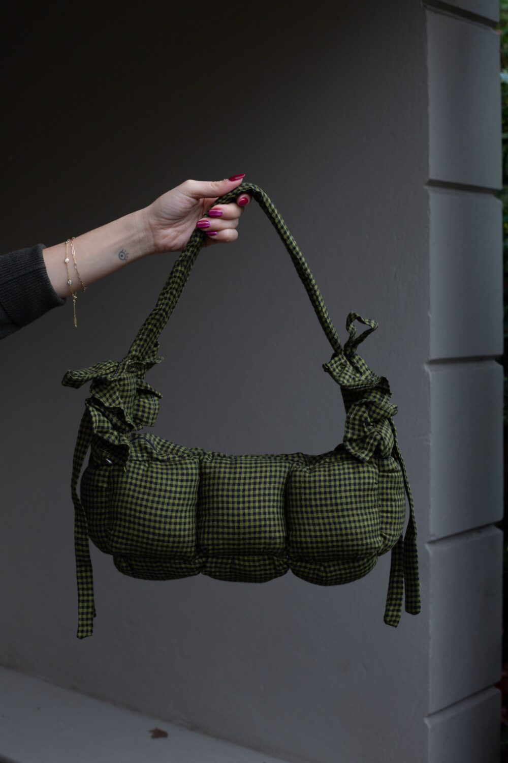 Stuffed Olive Baguette Puffer Bag