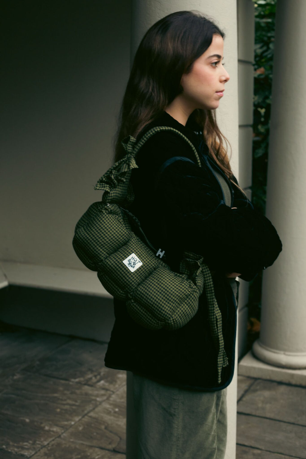 Stuffed Olive Baguette Puffer Bag