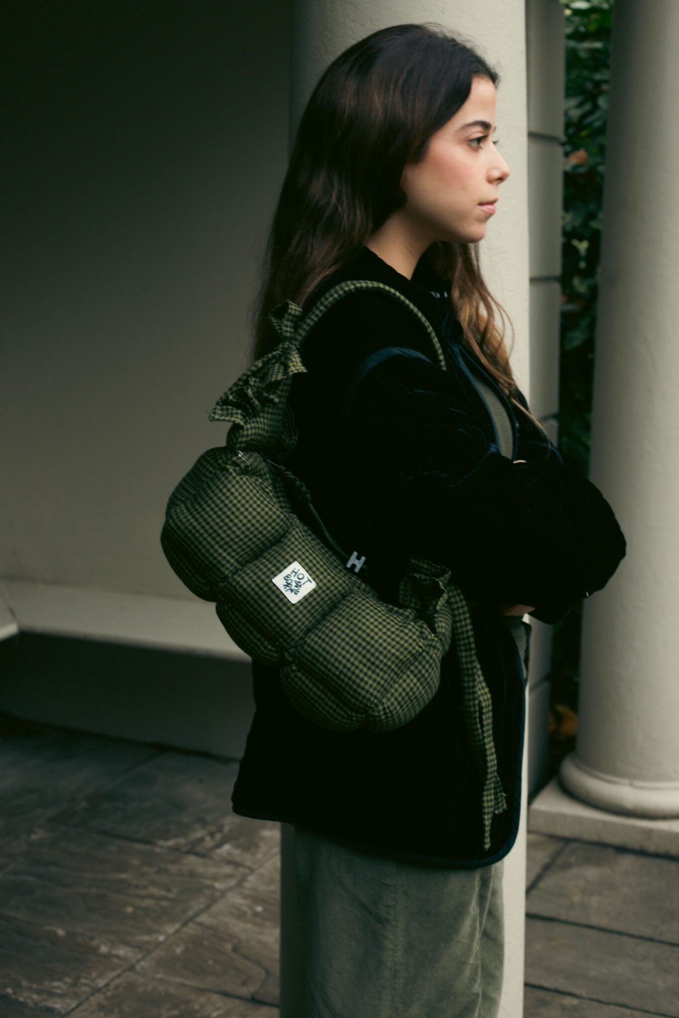 Stuffed Olive Baguette Puffer Bag